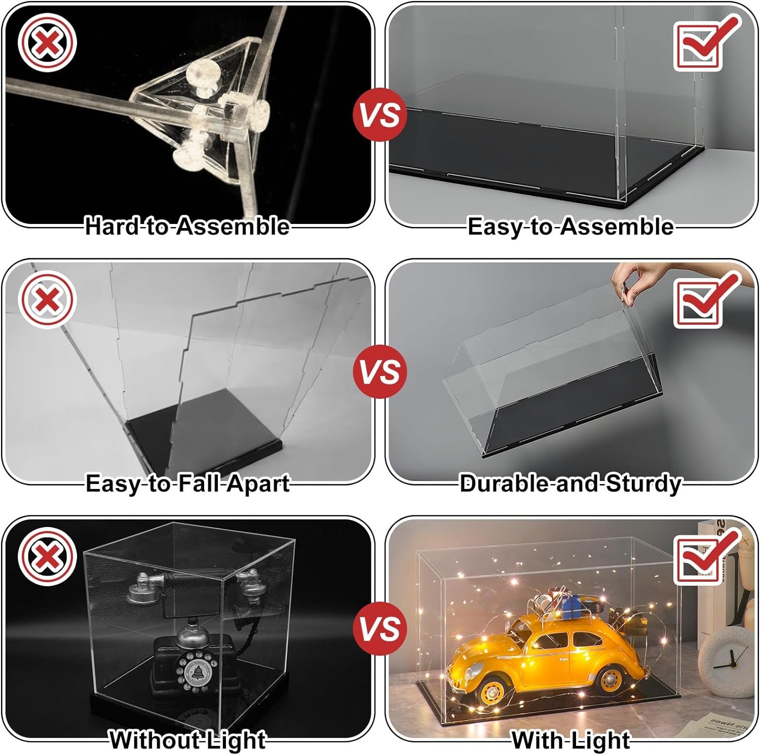oem odm lanscoery acrylic display case, assemble small showcase display box for collectibles, with dustproof & seamless display design, suitable for baseball 4x4x4inch black base factory & wholesale supplier