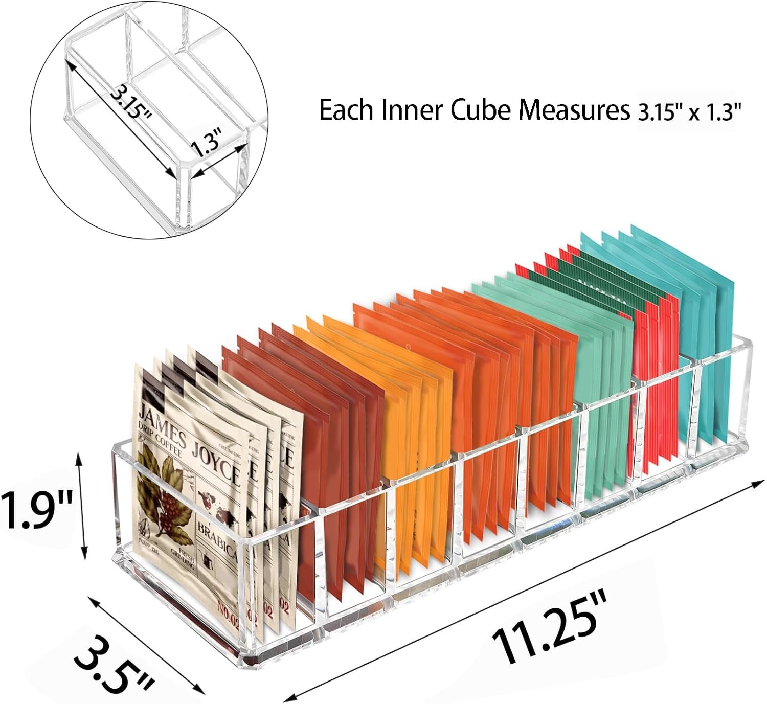 oem odm tasybox tea bag organizer, clear acrylic tea bag holder, tea packet storage for drawer, pantry, kitchen, cabinet, countertop, 1 pack factory & wholesale supplier