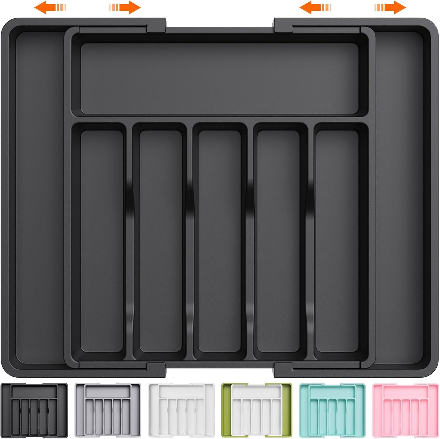 oem odm lifewit large silverware drawer organizer, expandable utensil tray for kitchen, bpa free flatware and cutlery holder, adjustable plastic storage for spoons forks knives, large, black factory & wholesale supplier