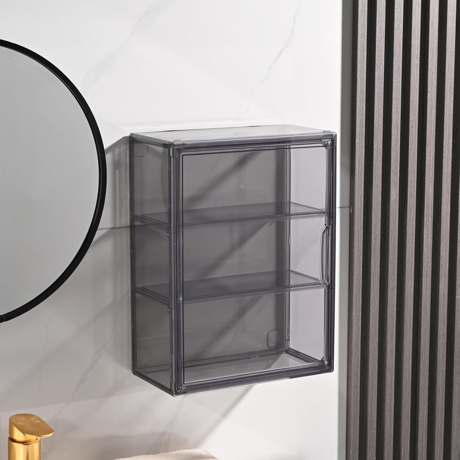 wholesale 3 tiers acrylic display case with 2 division boards, acrylic storage organizers box with magnetic door, wall-mounted dustproof showcase for makeups, purses, figure factory & supplier oem odm