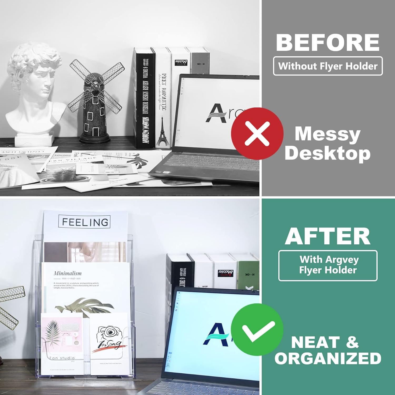 wholesale acrylic brochure holder 8.5 x 11 inches, 3 tier clear literature holder with removable divider for trifold 4 inches wide pamphlet, plastic flyer display stand for magazine, document, booklet factory & supplier oem odm
