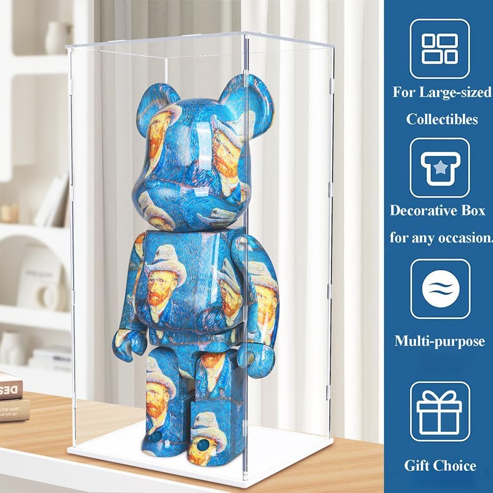 wholesale duvindd acrylic display case for bearbrick 1000%, clear large display box for collectibles doll lego, 29 inch tall acrylic box dustproof protective home display storage cube with white base factory & supplier oem odm