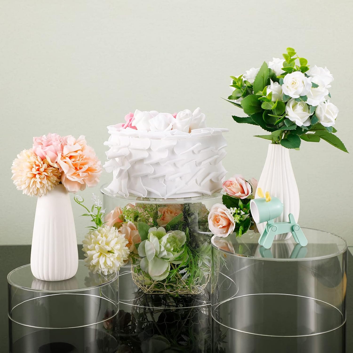 oem odm weysat acrylic risers for display round cake dessert stand, food risers cylinder nesting with hollow bottom for wedding parties brunch jewelry show, 3 sizes, 6