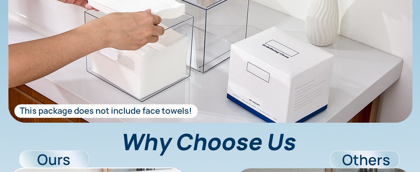 oem odm vtopmart disposable facial towels storage drawer compatible with clean skin club towel xl,acrylic box hold 50 count,stylish and functional bathroom accessory for coutertop organization factory & wholesale supplier
