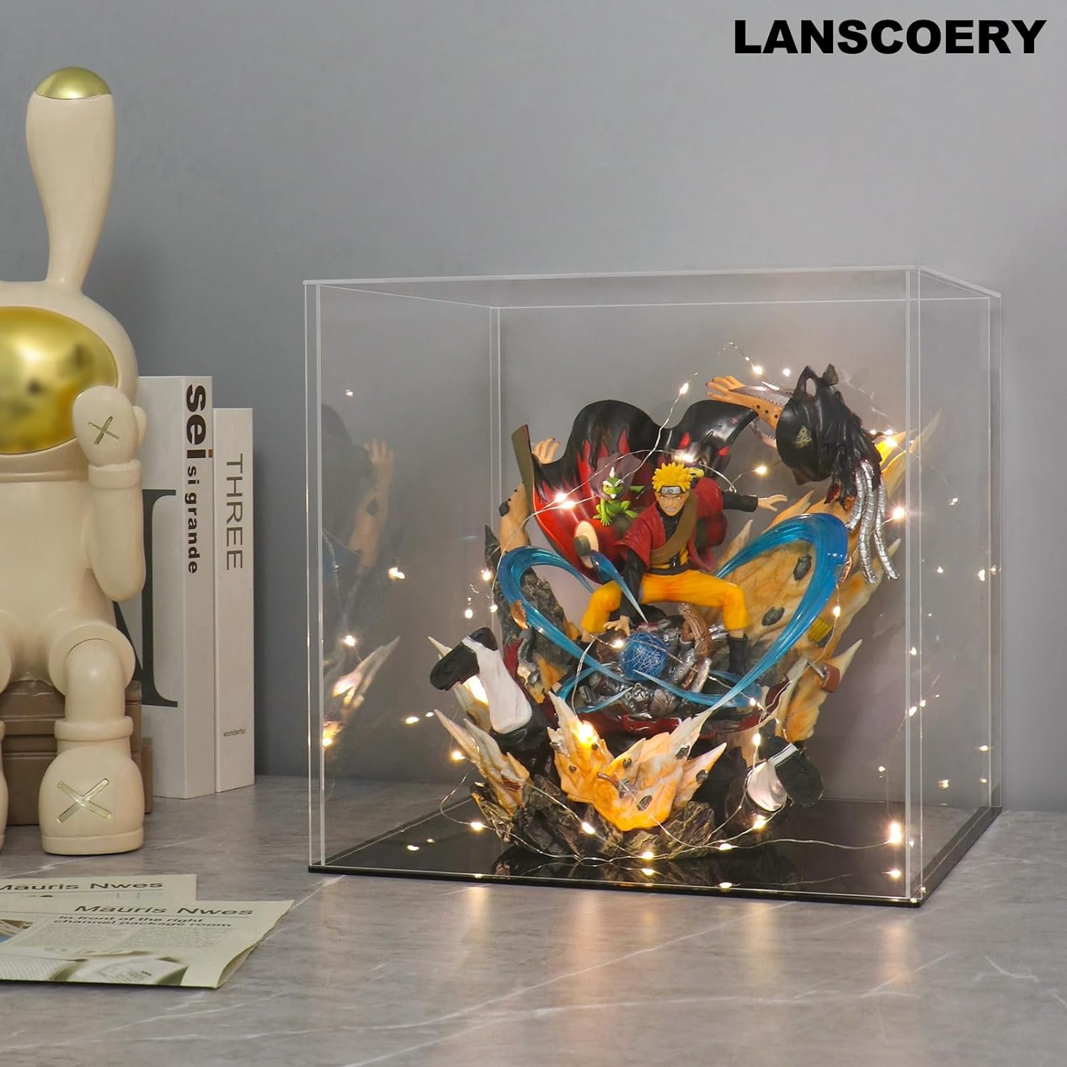 oem odm lanscoery acrylic display case, assemble small showcase display box for collectibles, with dustproof & seamless display design, suitable for baseball 4x4x4inch black base factory & wholesale supplier