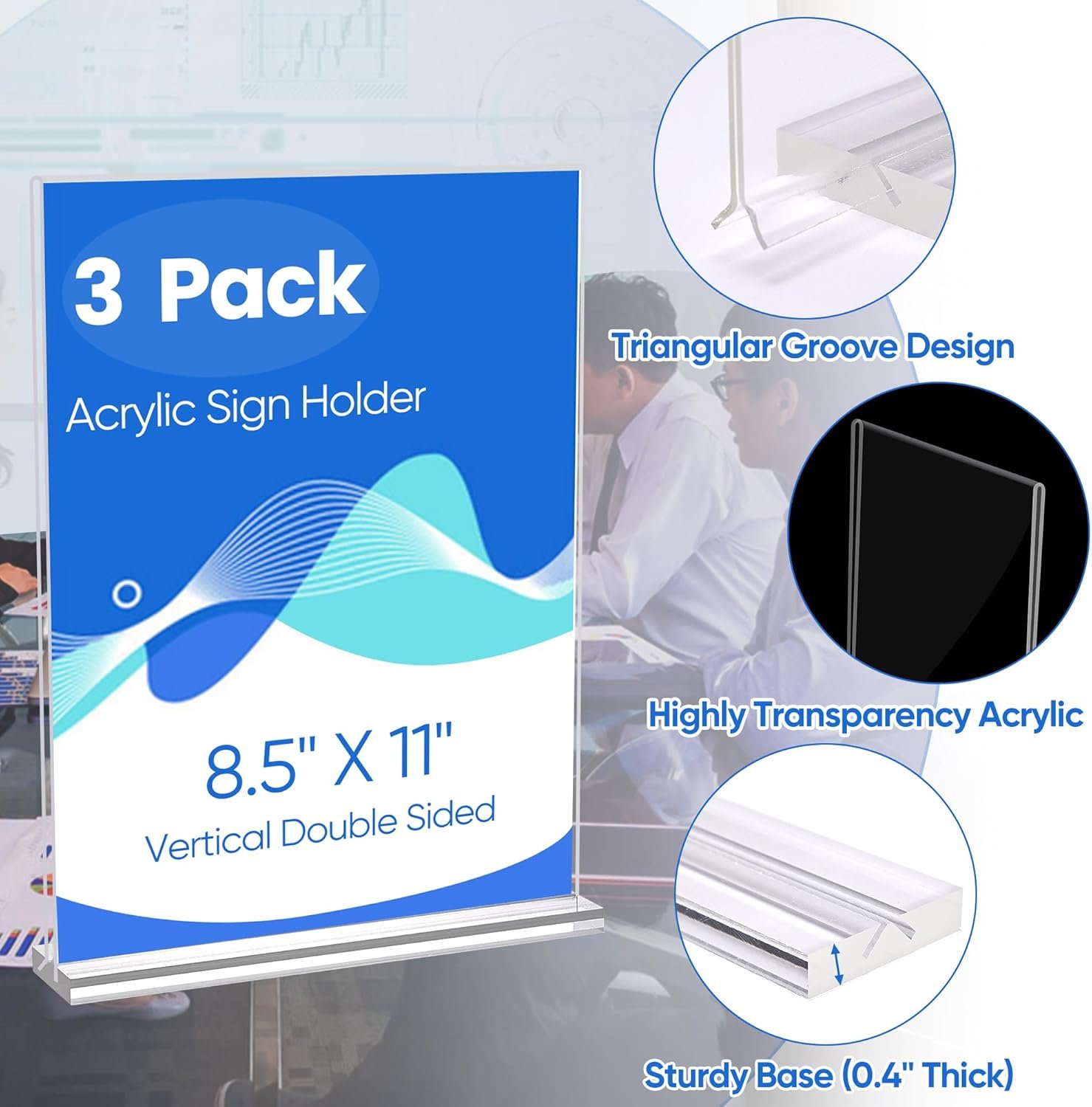 wholesale acrylic sign holder 8.5 x 11, 3 pack clear double side t shape acrylic table sign stands for displaying, flyer holder paper card holder for office business store restaurants factory & supplier oem odm
