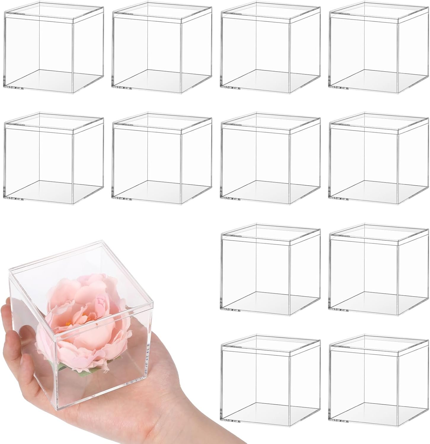 oem odm 12 pcs clear acrylic box with lid decorative plastic display box acrylic gift box tiny square box clear storage containers for home candy treats jewelry display 3 x 3 x 3 inch factory & wholesale supplier