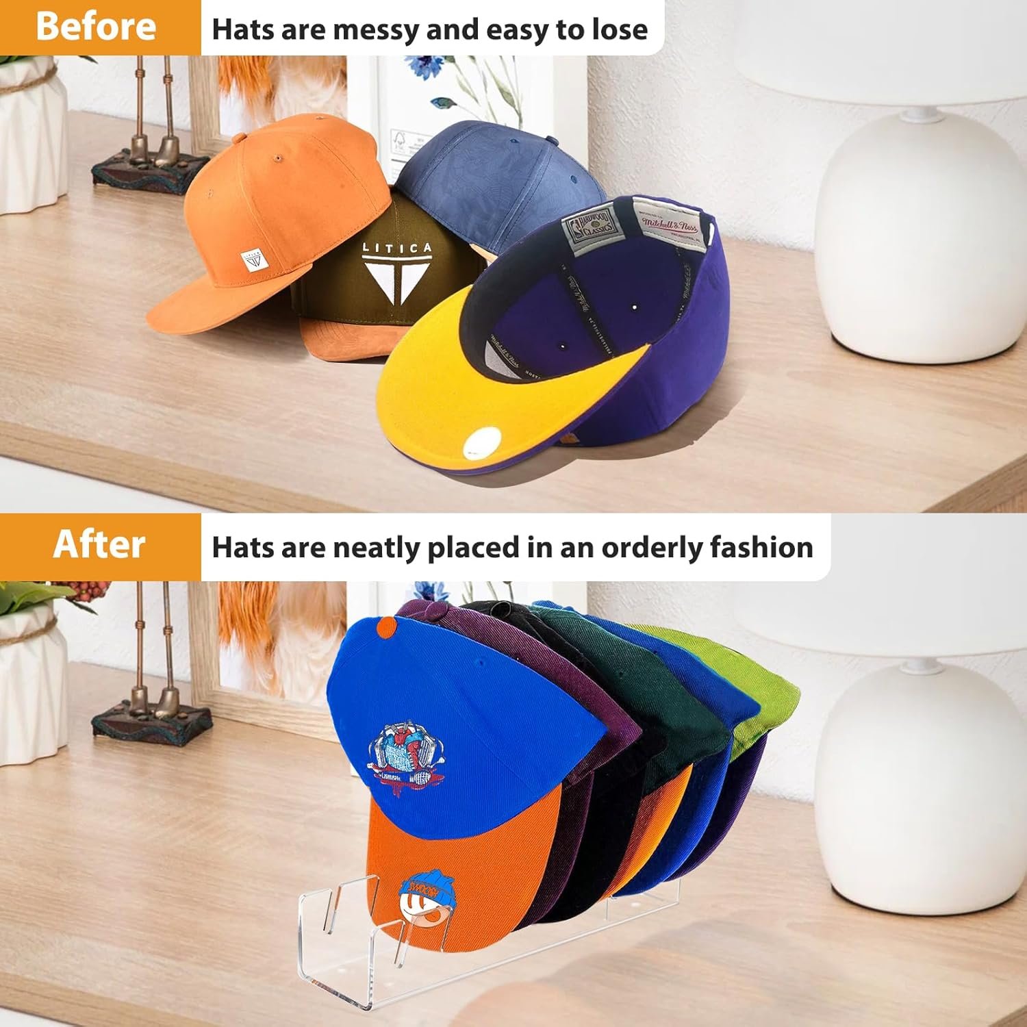oem odm 2pcs hat stand for baseball caps, no install acrylic hat organizer for 14 baseball caps, hat racks for baseball caps display hat holder for bedroom factory & wholesale supplier