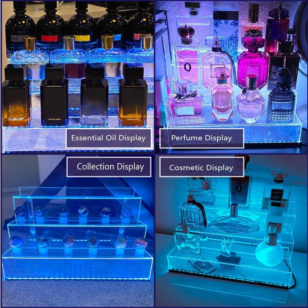 wholesale 12 in clear acrylic display riser shelf with led light,3 tier display step shelves holder, perfume cologne organizer holder,pops toys figures, clear cupcake riser, dessert shelf, decoration on factory & supplier oem odm