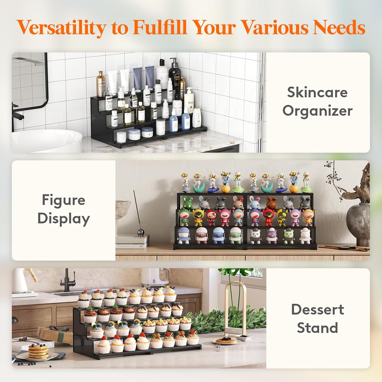 wholesale lifewit plastic 12 inch dark cologne stand, step perfume organizer,versatile display stand shelf for fragrance, skincare, figurine, dessert, use for vanity, tabletop, cabinet,1 set factory & supplier oem odm