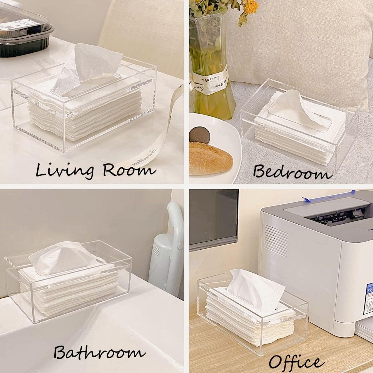 oem odm sanrui clear acrylic facial tissue box cover holder with 8mm top lid rectangle napkin dispenser organizer for bathroom, kitchen and office desk factory & wholesale supplier