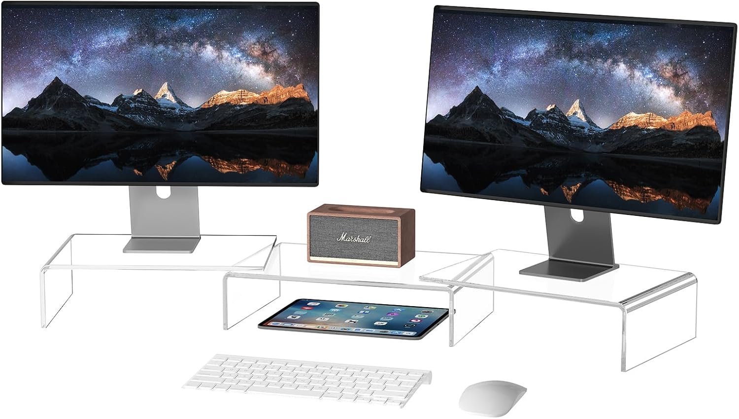 oem odm x-cosrack acrylic monitor stand riser,dual monitor stand with adjustable length and angle,3 shelf with anti-slip mat for laptop, computer, pc, printer,tv screen factory & wholesale supplier