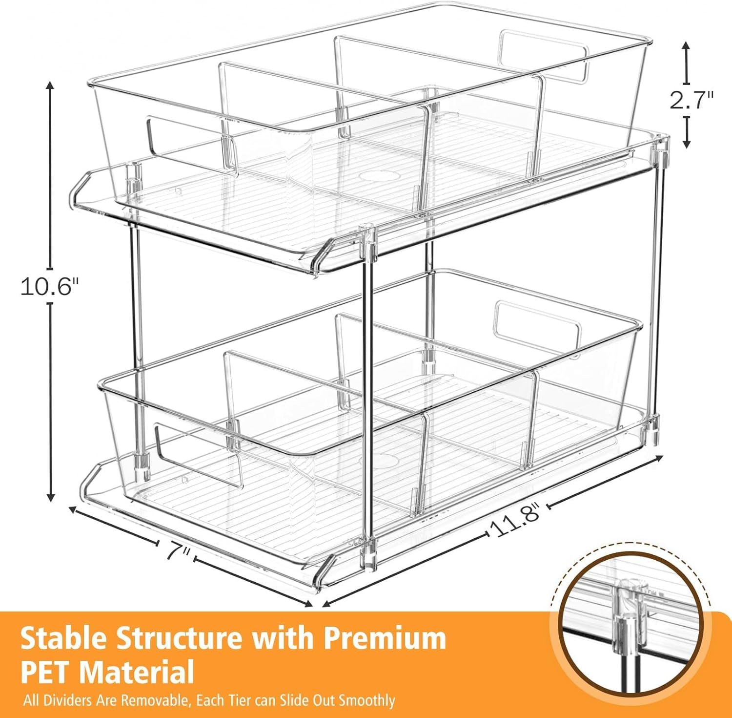 oem odm pull-out home organizer, 2 pack 2 tier clear bathroom organizer with dividers, multipurpose vanity counter tray, kitchen, closet organizers, cabinet & storage container bins factory & wholesale supplier