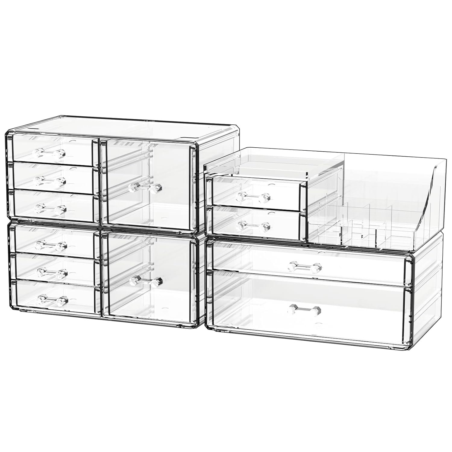 oem odm cq acrylic 4 pack clear makeup organizer for counter,12 drawers stackable skincare organizer,large cosmetic storage organizer for jewelry,hair accessory,beauty,skin care,vanity organizers and storage factory & wholesale supplier