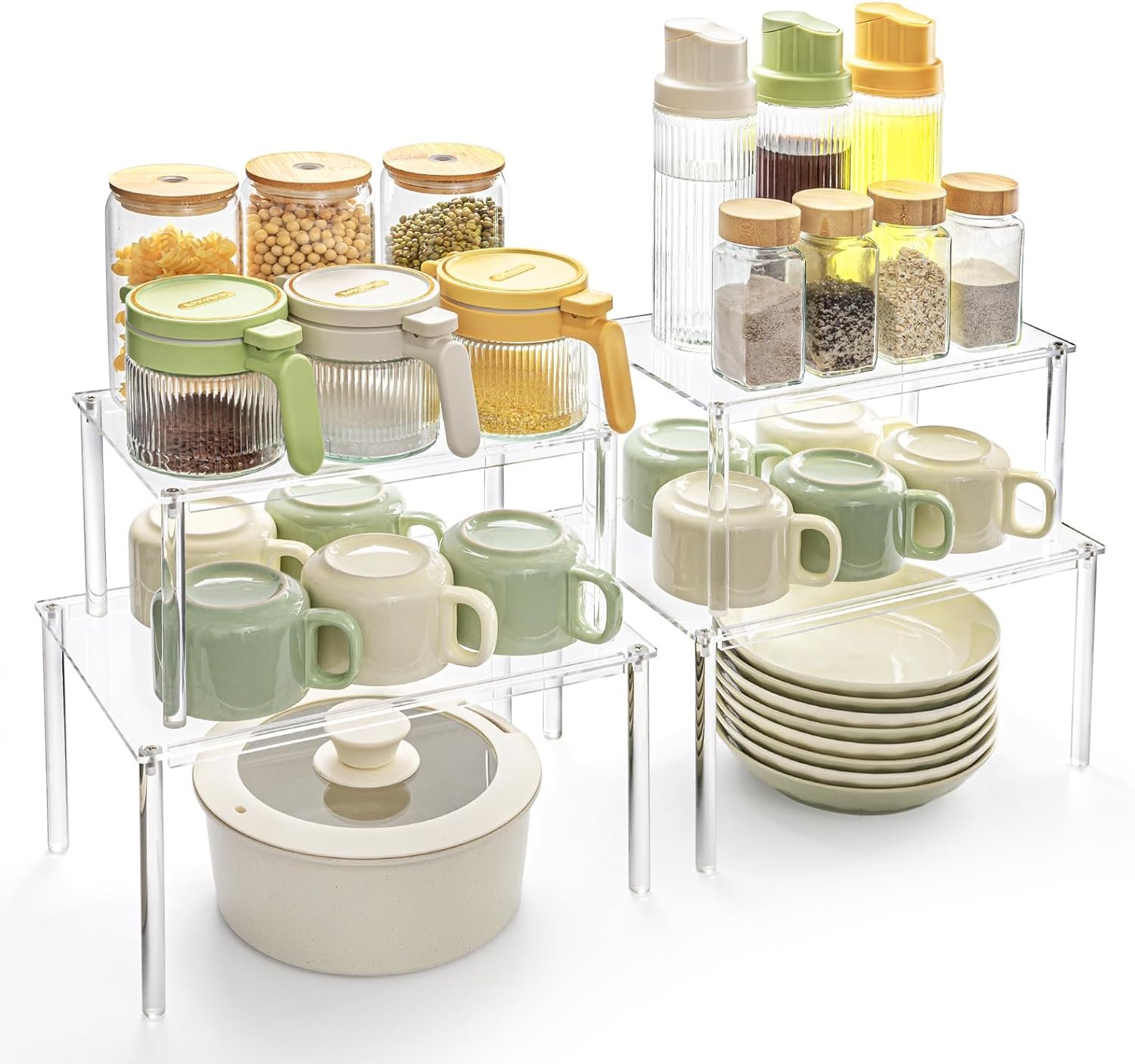 wholesale acrylic cabinet organizer, set of 4 spice rack organizer for cabinet, desk countertop shelf organizer, pantry kitchen storage and organization, stackable shelves house essentials for gift factory & supplier oem odm