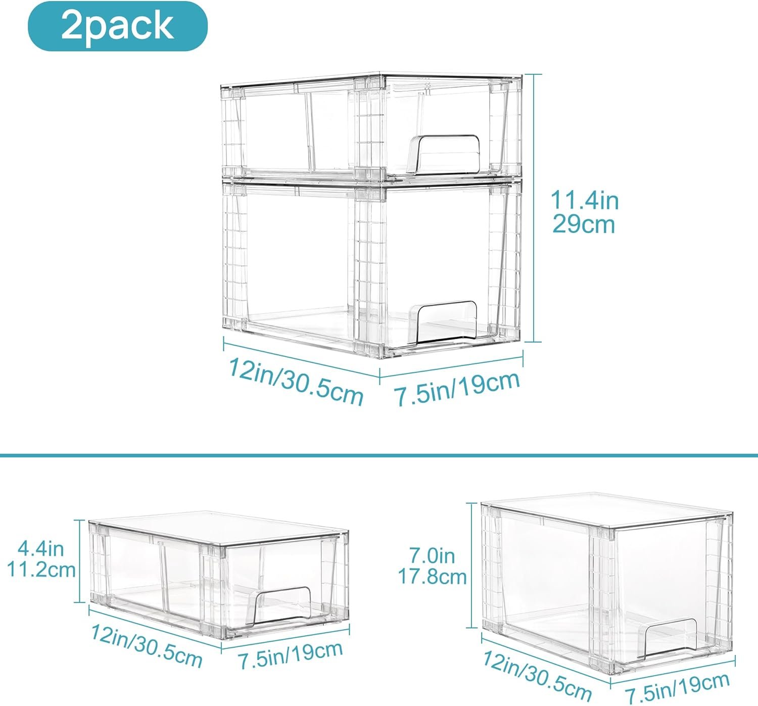 oem odm vtopmart 4 pack clear stackable storage drawers,easy to assemble bathroom organizers and storage with handles,plastic drawers for kitchen pantry,cabinet,under sink organization factory & wholesale supplier