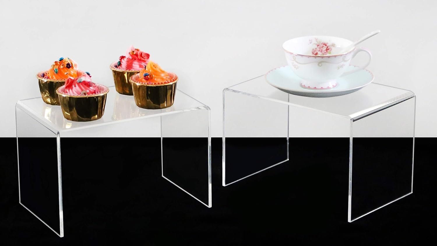 oem odm jusalpha 2-pc large clear 5mm acrylic riser for retail, shelf showcase fixtures for jewelry, display stand for amiibo funko pop figures, cupcakes, food display, riser015 (10.5''x7''x7'')… factory & wholesale supplier