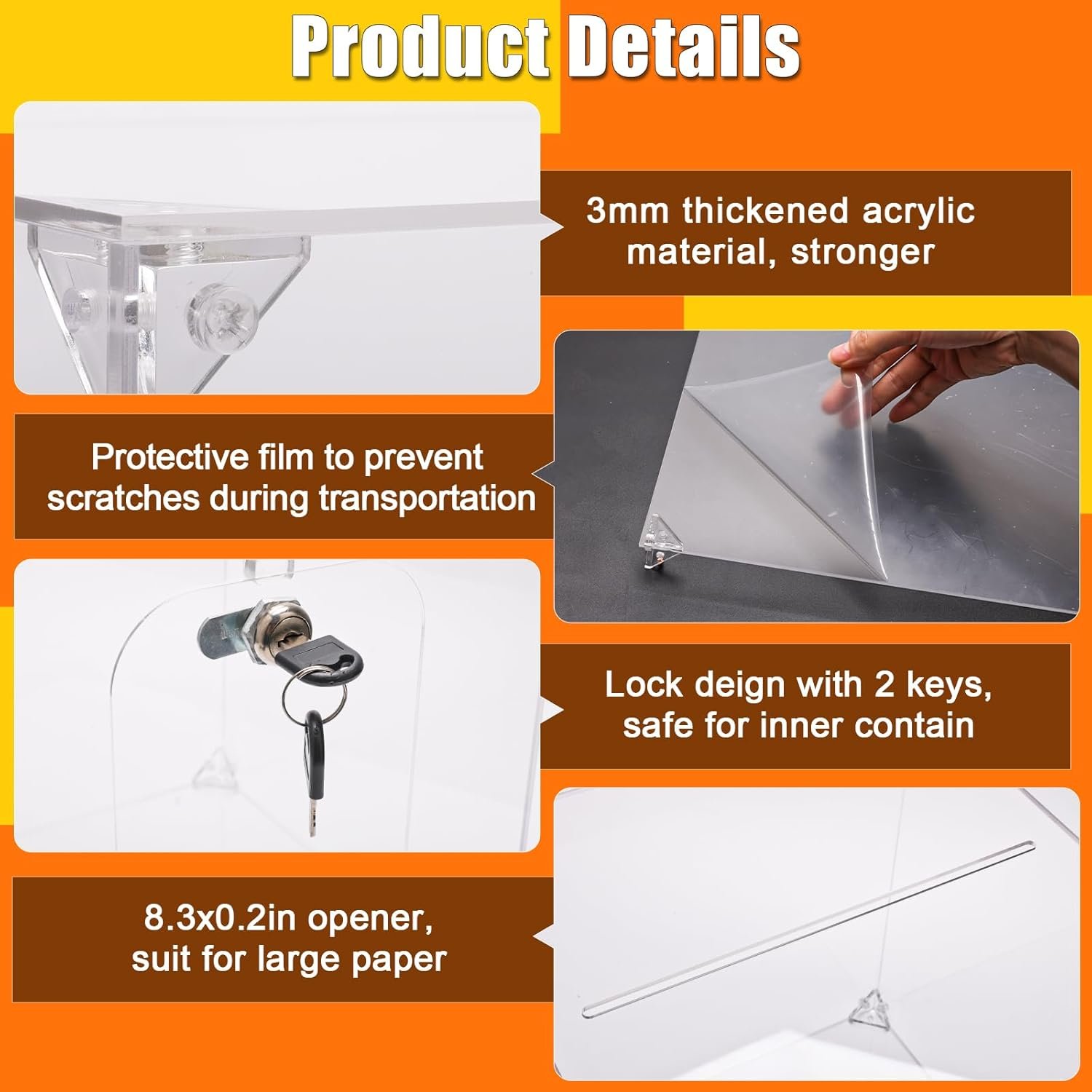oem odm boyistar large acrylic donation box with lock and 100p card, 9.8