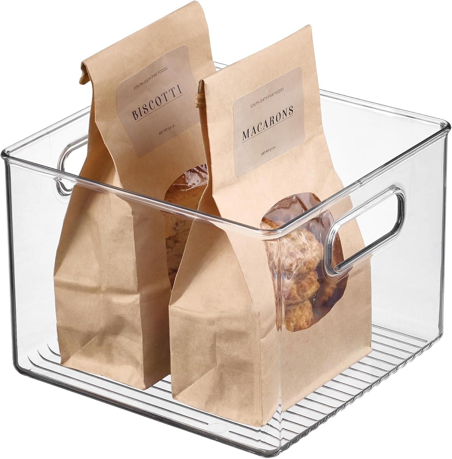 oem odm idesign pantry storage bin with handles for kitchen cabinets or fridge - clear - made in usa factory & wholesale supplier
