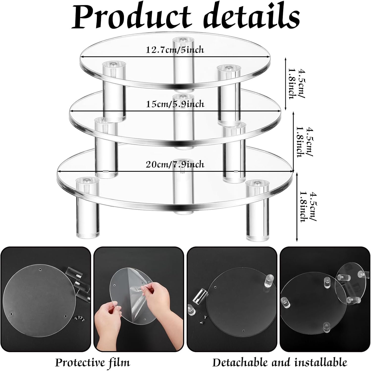 oem odm 3 pcs round acrylic display riser clear round stands clear pedestal riser board for home decor and organizer(5'',6'',8'') factory & wholesale supplier