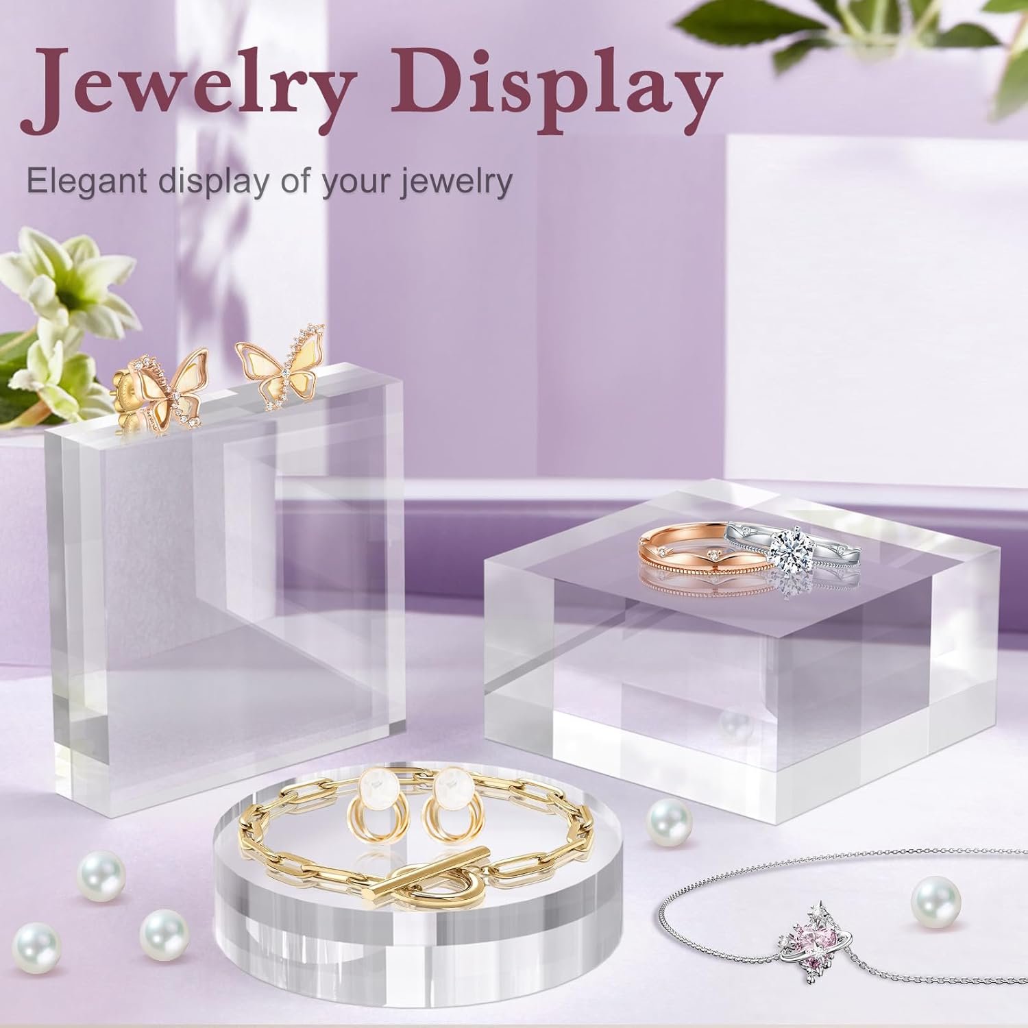 oem odm acrylic base stand 2 pieces acrylic blocks for display 4 x 4 x 1 inch clear polished block square cube riser display pedestal stands for jewelry perfume ring collection props cake factory & wholesale supplier