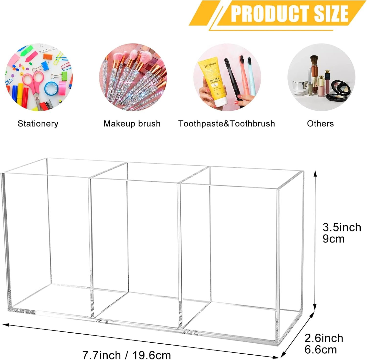 oem odm clear makeup brush organizer,acrylic cosmetic brushes storage holder with 3 slots,pencil pen holder for desk,desk organizer and accessories for vanity factory & wholesale supplier