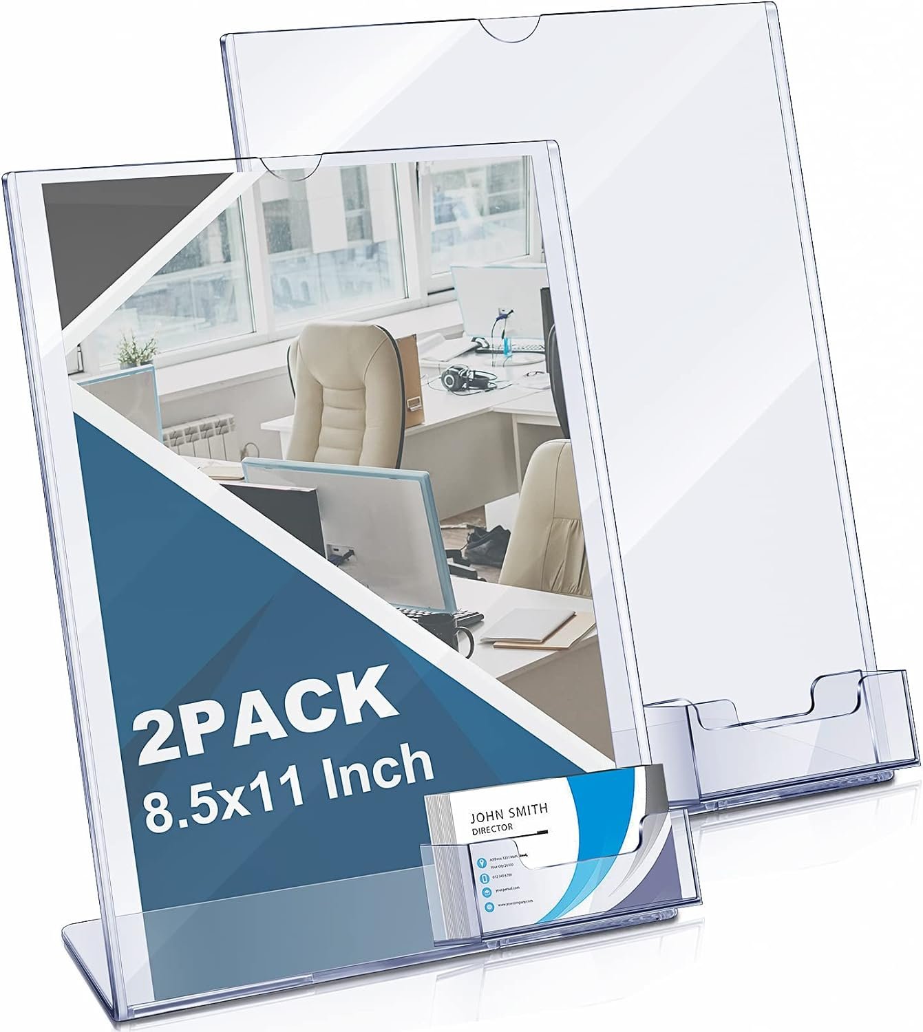 wholesale vicenpal acrylic sign holder with business card holder, 8.5 x 11 clear brochure display stand flyer stand with business card pocket for magazine pamphlet booklets menu desktop(2 pcs) factory & supplier oem odm