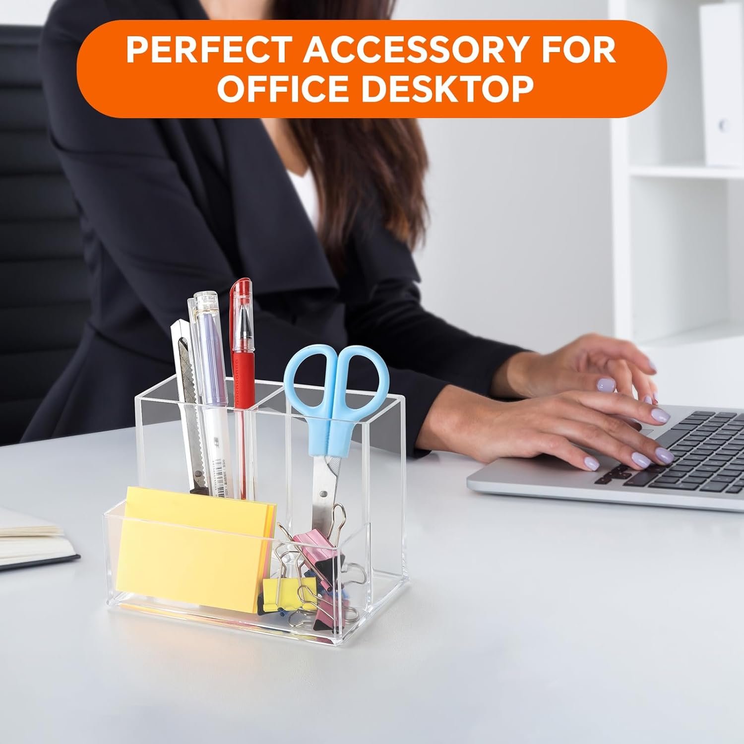 oem odm pen holder for desk, clear acrylic pencil holder for desk, marker holder with 3 compartments, pencil organizer for home, office, classroom, bathroom factory & wholesale supplier