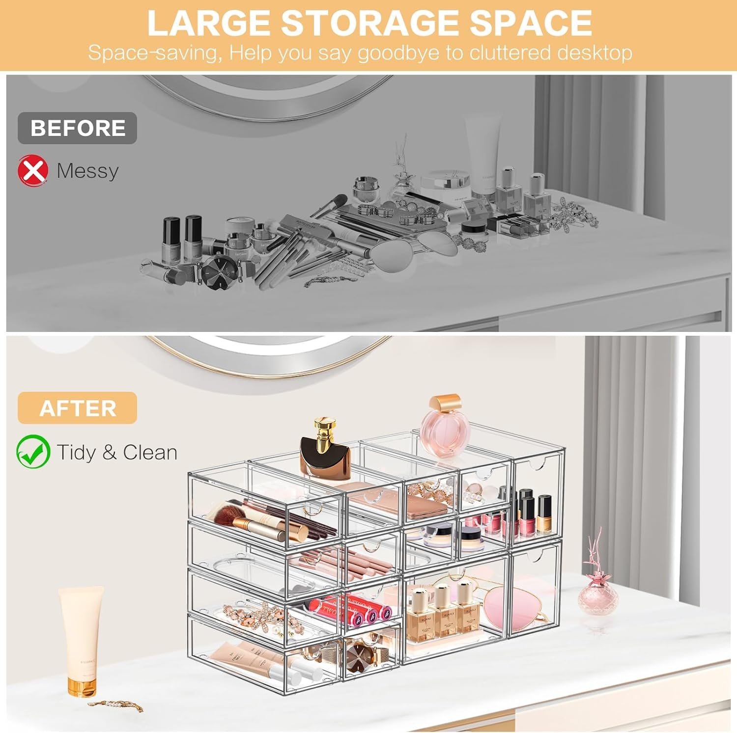 oem odm desk organizer with 7 drawers, fodiens 7 packs acrylic stackable desktop storage drawers makeup organizer, clear craft storage box cabinets for office vanity countertop bathroom bedroom factory & wholesale supplier