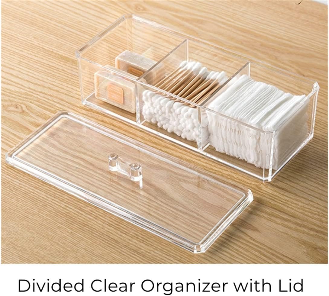 oem odm clear cotton ball and swab holder 3 divided compartments with lid, , waterproof bathroom organizers small plastic storage containers, vanity makeup organization (a) factory & wholesale supplier