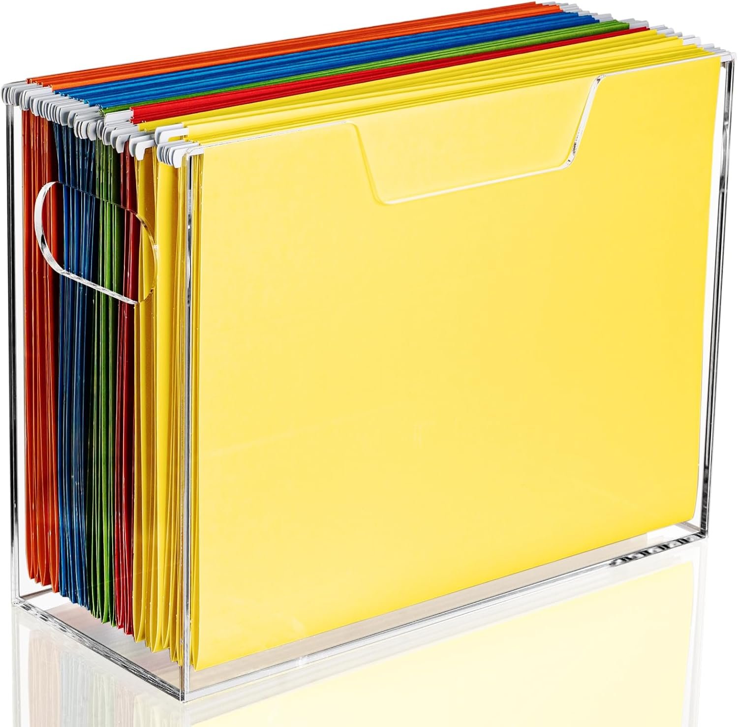 oem odm acrylic hanging file folder organizer box, clear file storage organizer desktop filing box with handles for letter size/a4, portable folder holder for office, home, school factory & wholesale supplier