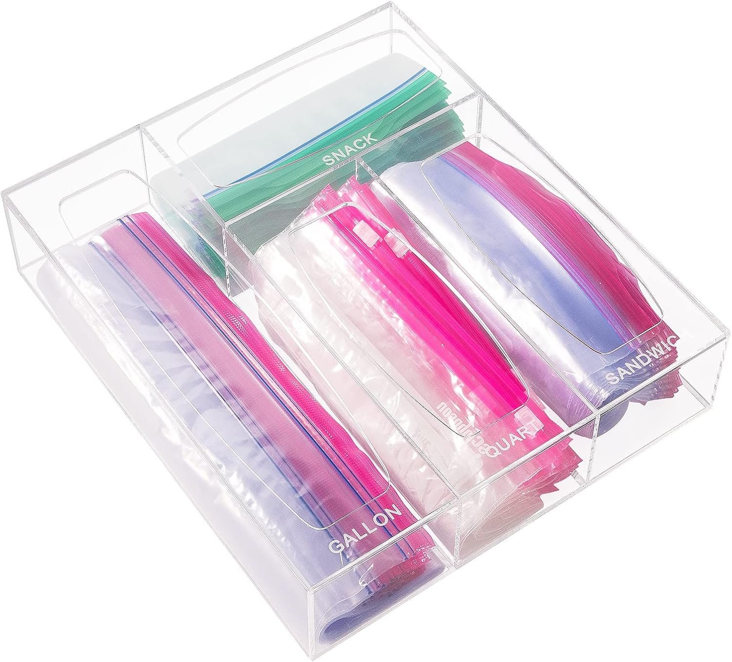oem odm aquiver acrylic bags storage organizer - baggie bags drawer organizer & plastic food storage bags holder - compatible with gallon, quart, sandwich, snap, freezer, slider bags (clear) factory & wholesale supplier