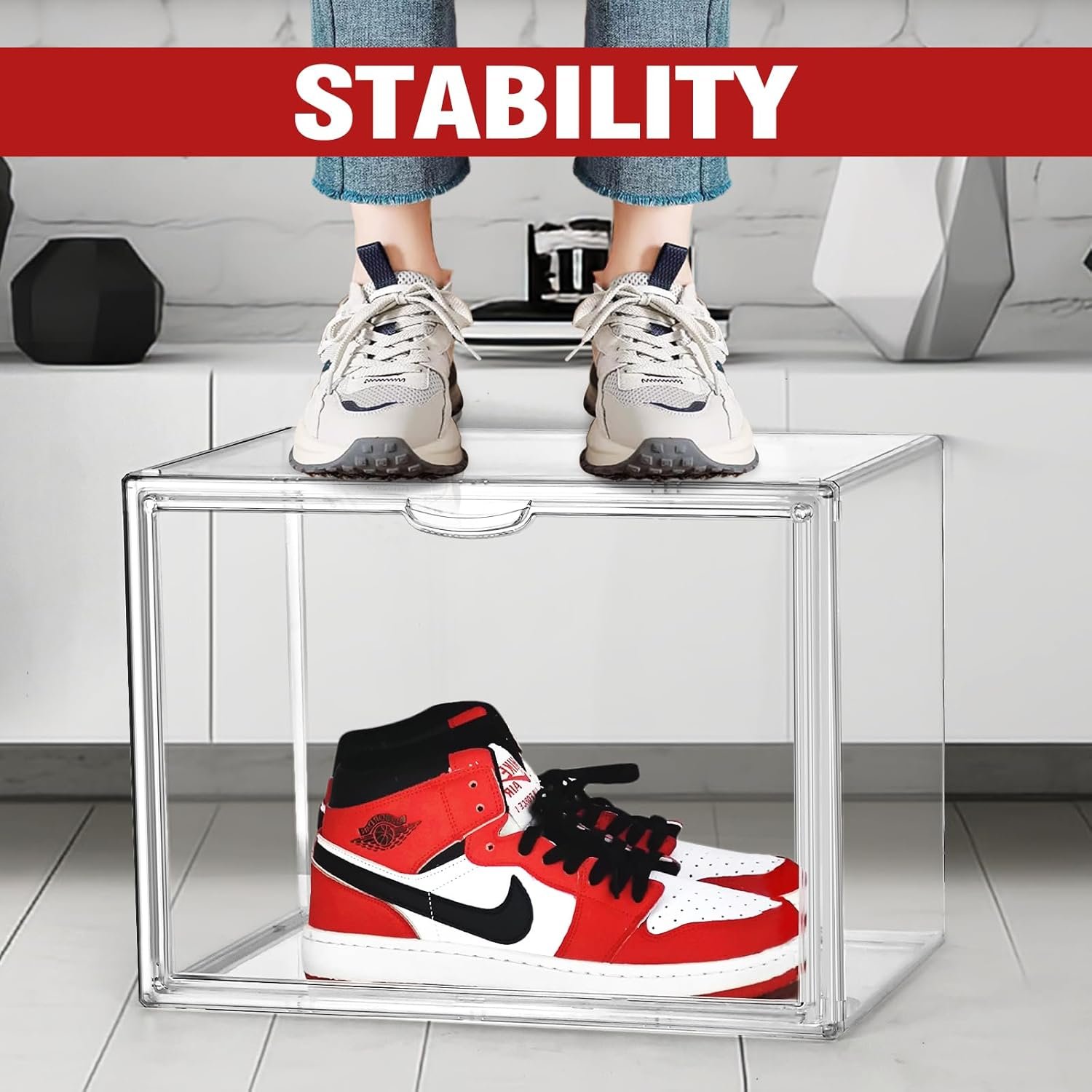 oem odm xx-large acrylic box, extra large boots shoe display case, clear sneaker storage stackable purse handbag organizer shoe boxes with magnetic door factory & wholesale supplier