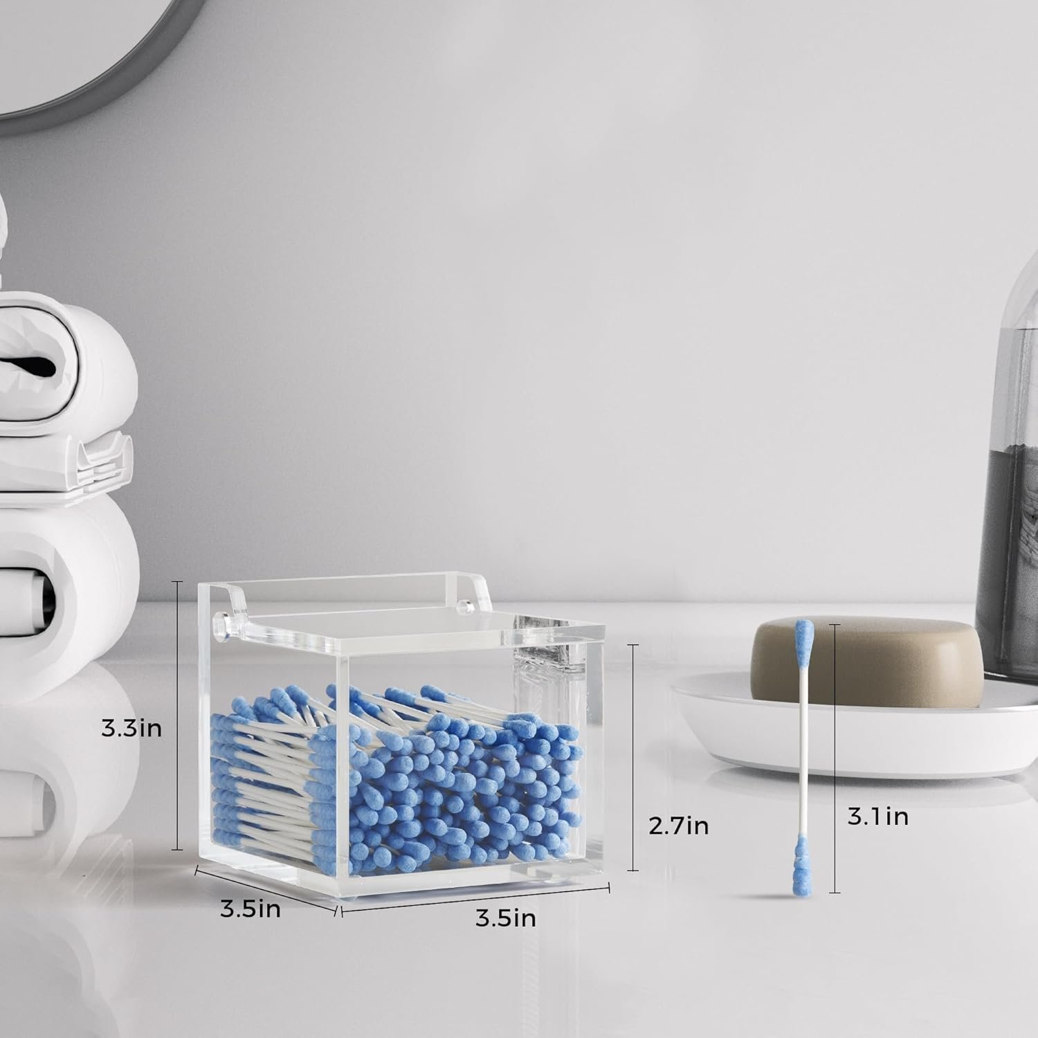 oem odm clear acrylic qtip holder with lid cotton balls swab organizer,square q tip storage, floss picks, bath salts, cotton wwab holder,home bathroom decor (dp011) factory & wholesale supplier