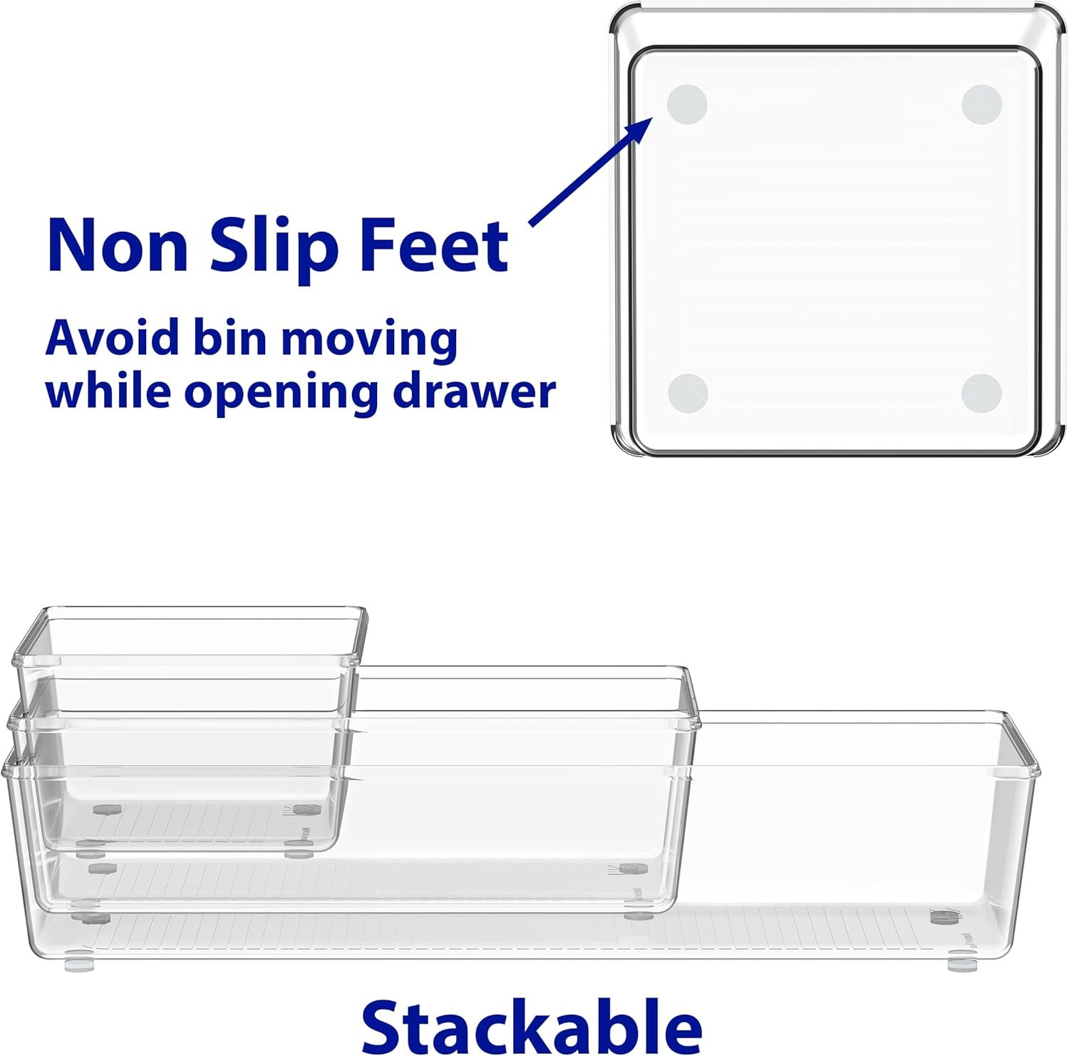 oem odm simple houseware clear drawer organizer for office bin desk storage, assorted size, 6 packs factory & wholesale supplier