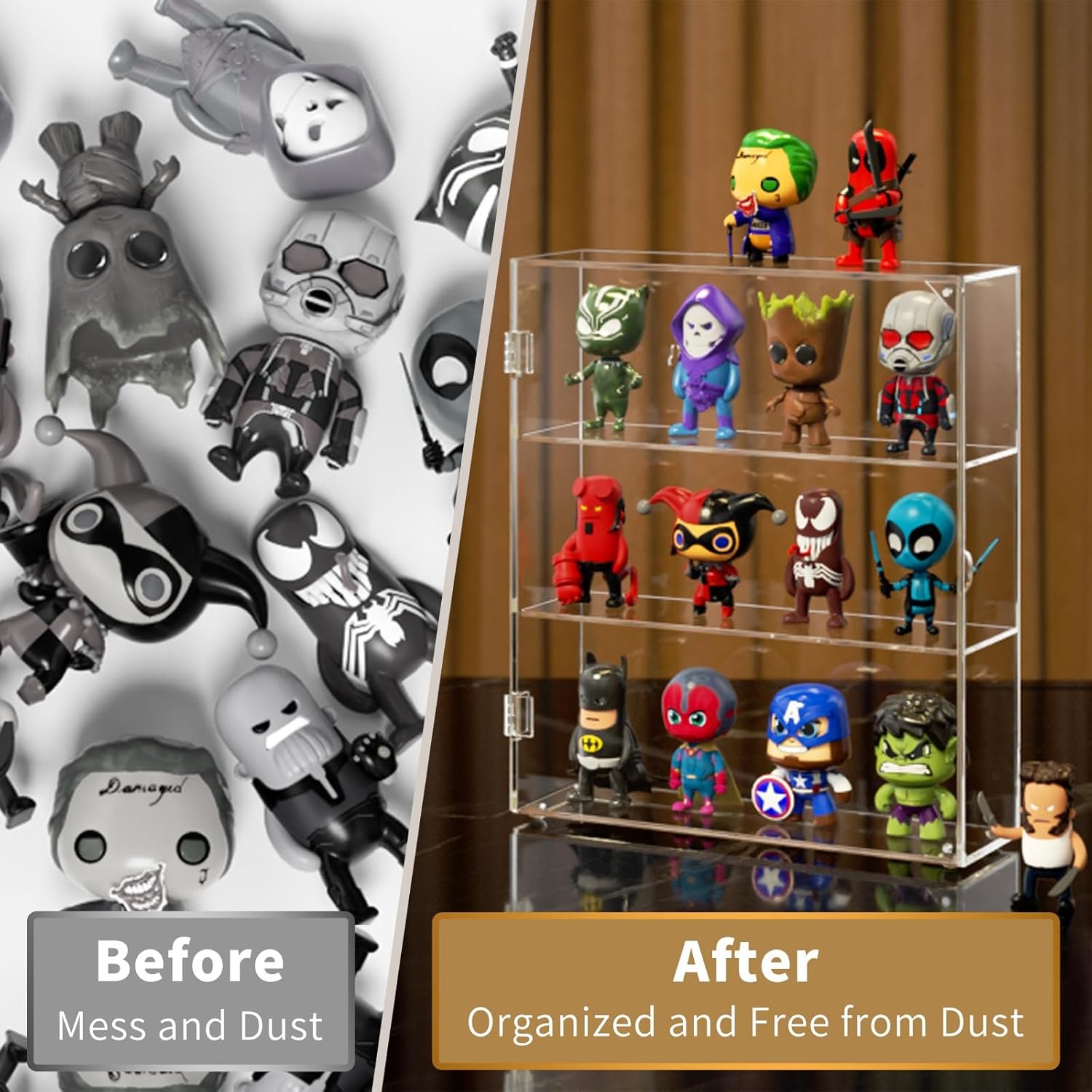 wholesale niubee acrylic display case, clear display case for funko pop figures, wall mounted or desktop dustproof display cabinet box for collectibles ,rock,crystals,mini toys,amiibo (3 tiers) factory & supplier oem odm
