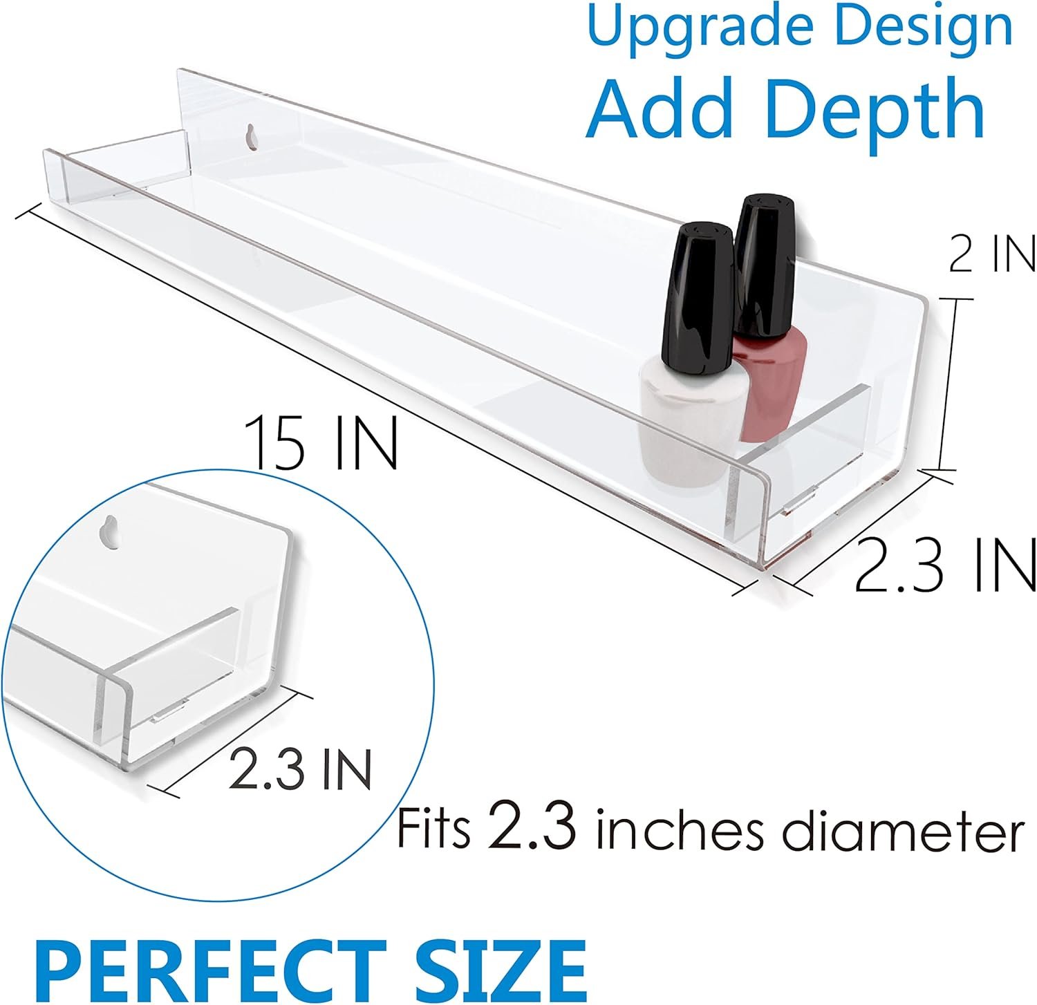 wholesale 4 pack 15 inch clear acrylic shelves, clear kids floating bookshelf for kids room, modern nail polish rack sunglasses essential oil picture ledge display toy storage wall shelf factory & supplier oem odm