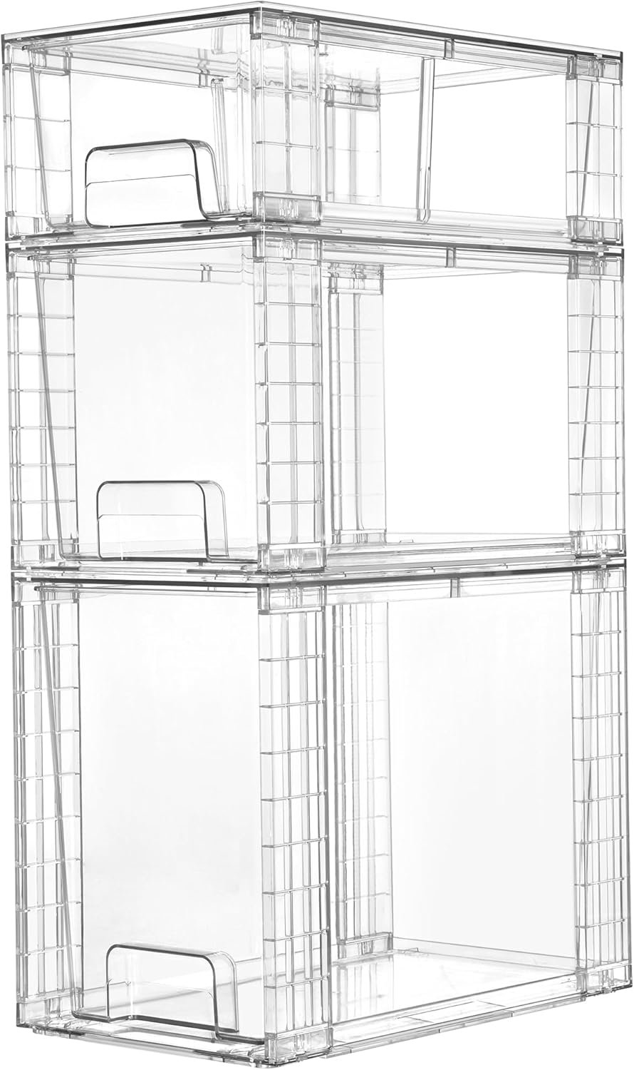 oem odm vtopmart 3 pack clear stackable storage drawers,easy to assemble bathroom organizers and storage with handles,plastic drawers for kitchen pantry,cabinet,under sink organization factory & wholesale supplier