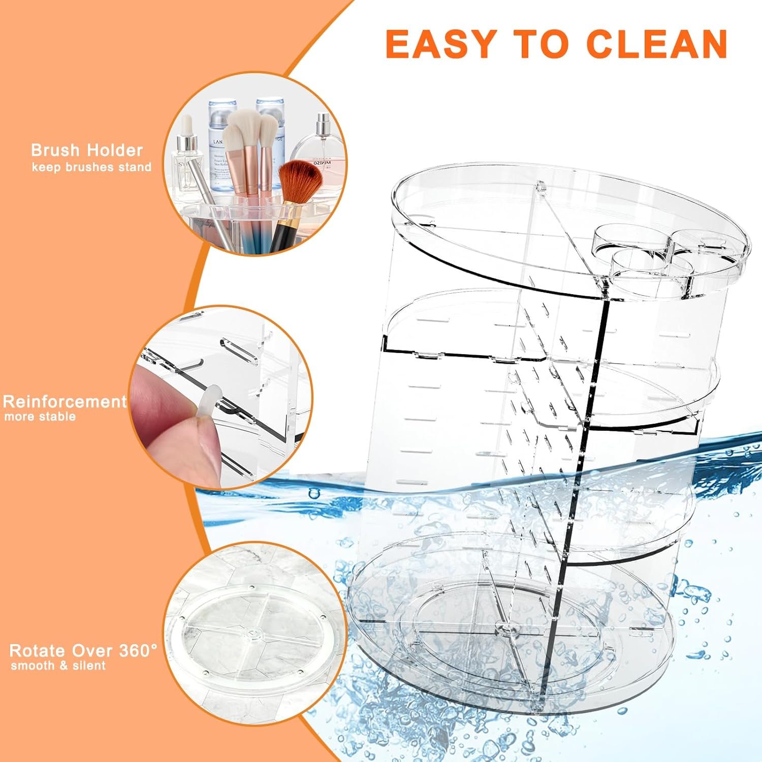 oem odm rotating makeup organizer, diy 8 adjustable layers spinning skincare organizer, cosmetic display case with brush holder perfume tray, multi-function storage carousel for vanity bathroom countertop factory & wholesale supplier