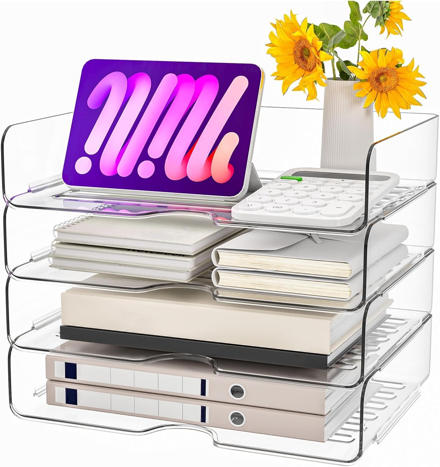 oem odm paper organizer letter tray, 4 pack acrylic stackable desk file organizer,clear office organizer for file paper, ipad, letter, a4 office file, books, notes, etc factory & wholesale supplier