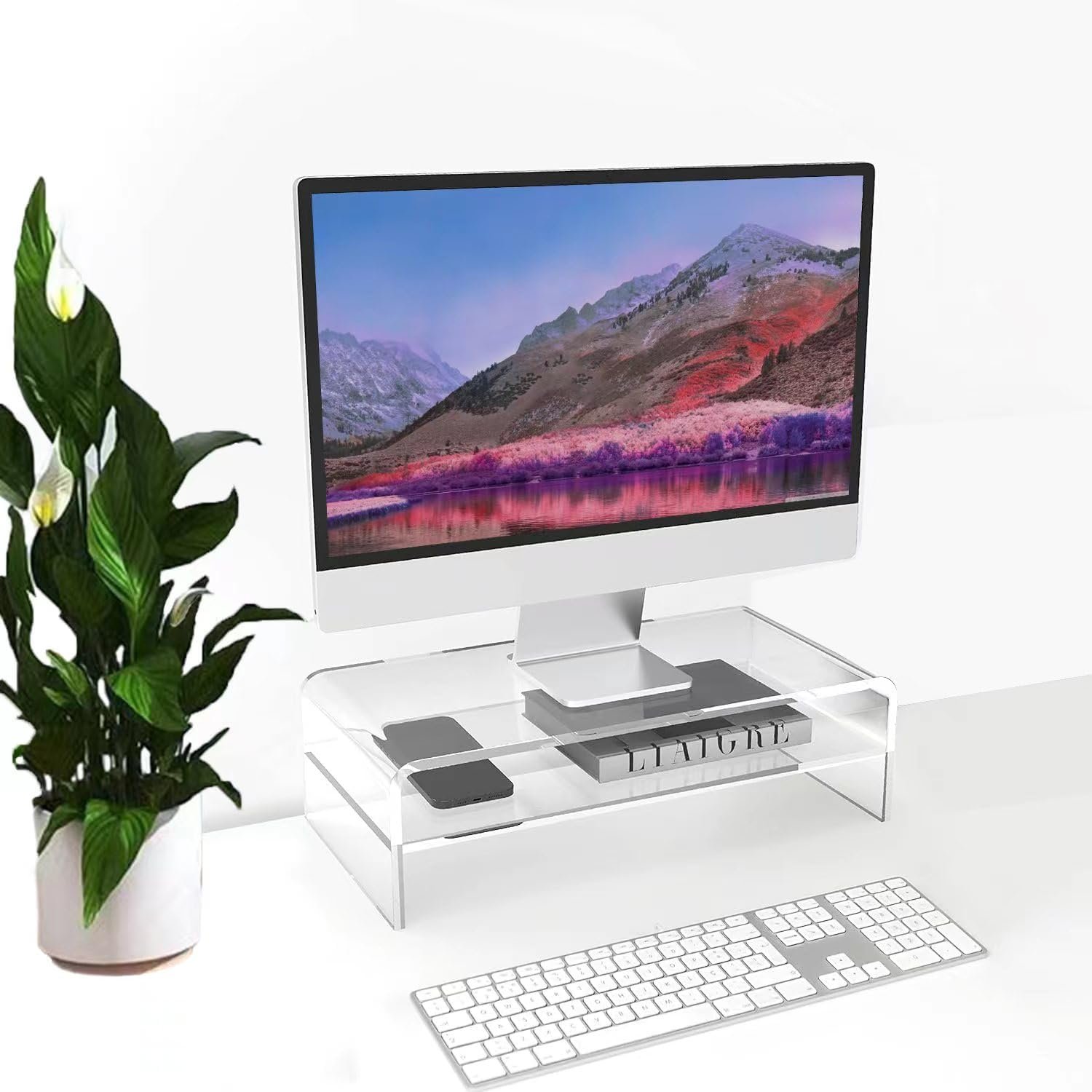 oem odm acrylic monitor stand, 2 tier computer monitor riser，16 inch acrylic computer monitor stand riser for imac, pc, desktop, laptop, tv screen, clear factory & wholesale supplier