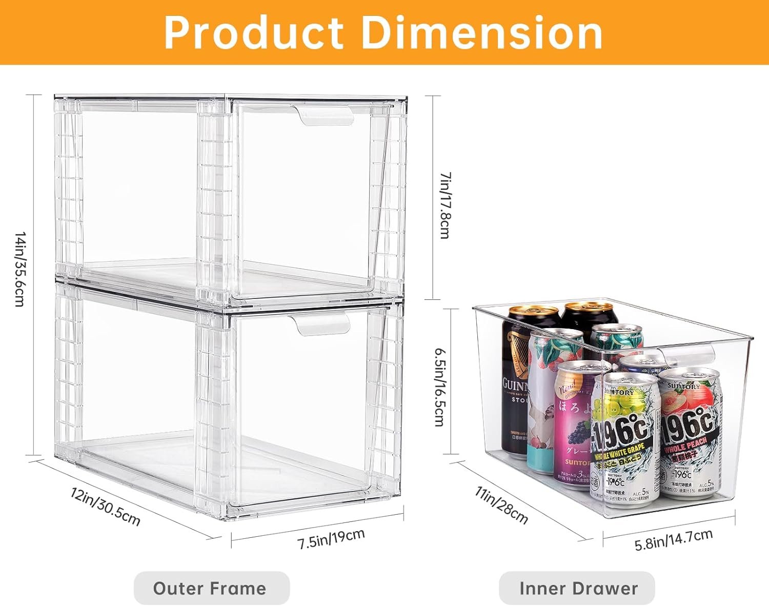 oem odm 2pack large stackable kitchen storage drawers, clear foods organizer bins with handles, easily assemble for bathroom, kitchen, pantry, cabinet, closet(xl-up handle) factory & wholesale supplier