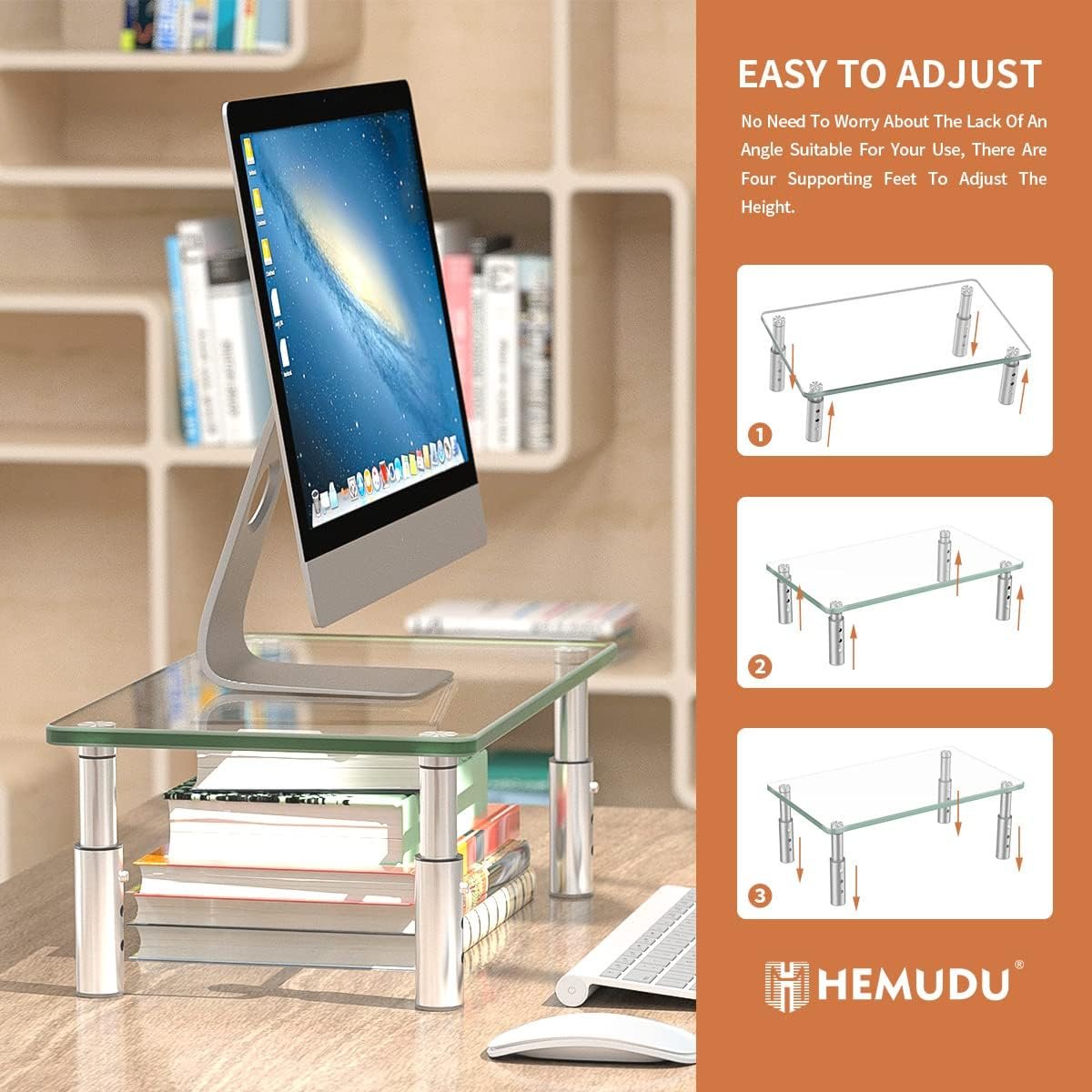 oem odm hemudu monitor stand -3 adjustable height monitor riser, computer monitor stand, desktop organizer, monitor stand riser for pc, computer, laptop clear factory & wholesale supplier