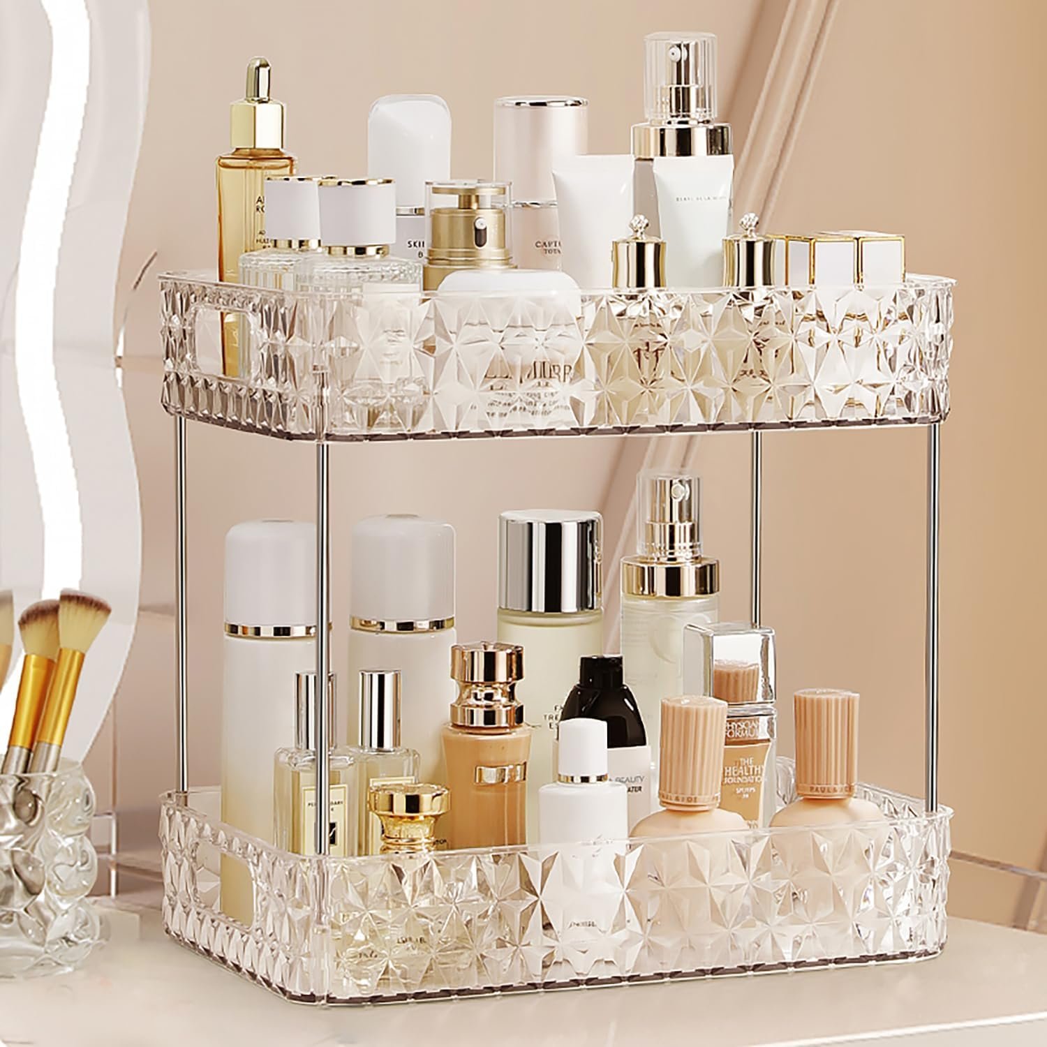 oem odm makeup organizer for vanity, high-capacity clear makeup storage perfume organizers,cosmetic display cases,bathroom countertop organizer(crystal clear, 2tier) factory & wholesale supplier