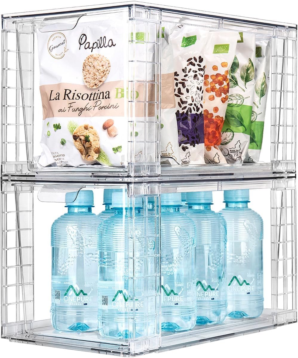 oem odm 2pack large stackable kitchen storage drawers, clear foods organizer bins with handles, easily assemble for bathroom, kitchen, pantry, cabinet, closet(xl-up handle) factory & wholesale supplier