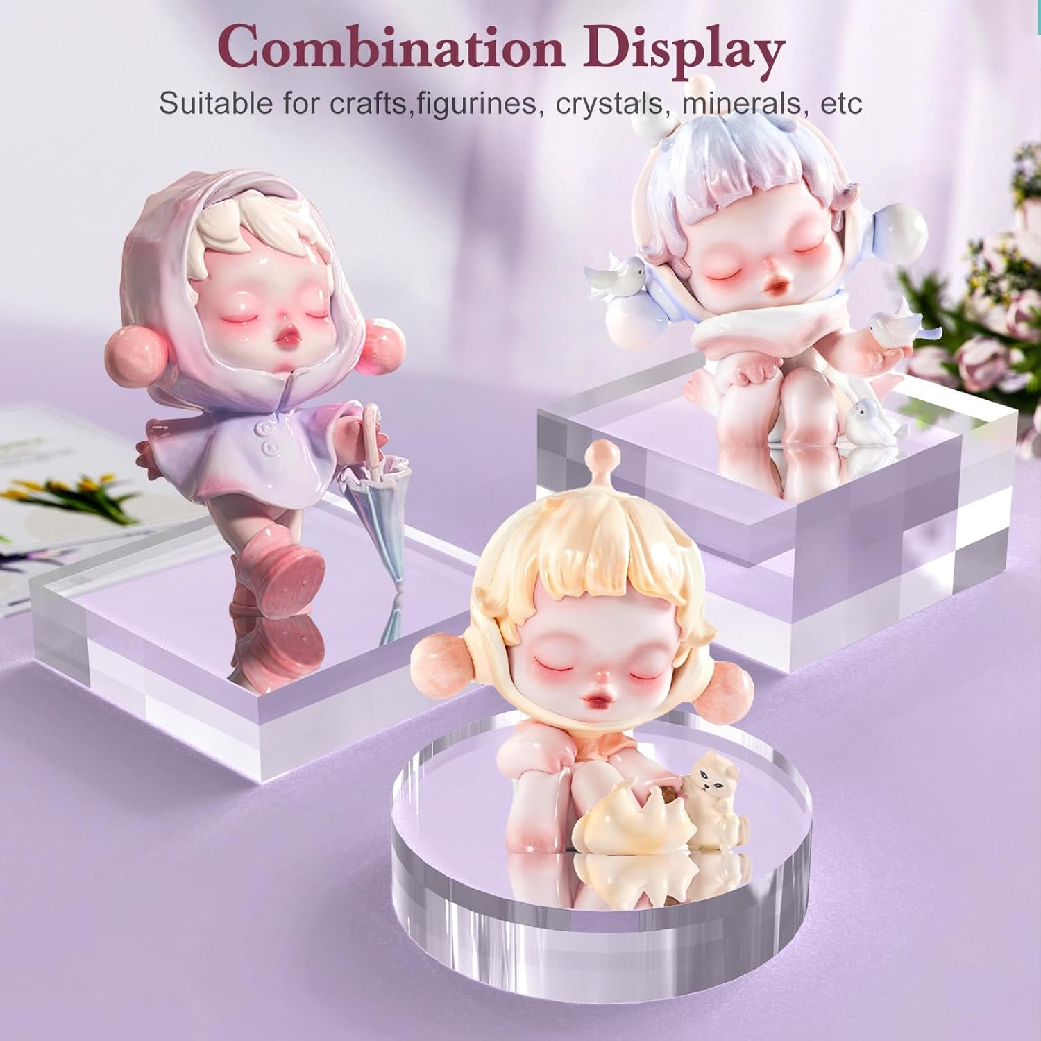 oem odm acrylic base stand 2 pieces acrylic blocks for display 4 x 4 x 1 inch clear polished block square cube riser display pedestal stands for jewelry perfume ring collection props cake factory & wholesale supplier