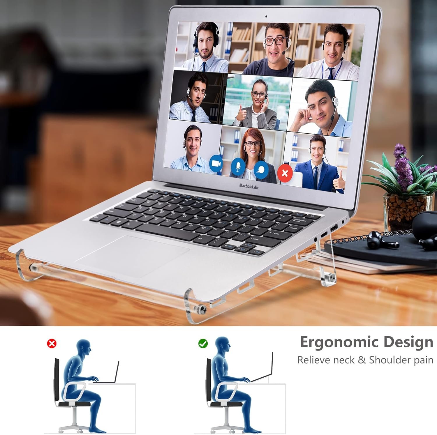 oem odm acrylic laptop stand for desk, clear ventilated computer stand holder for desk, ergonomic acrylic sturdy laptop riser compatible with macbook air pro dell lenovo thinkpad asus 9-16 inch factory & wholesale supplier