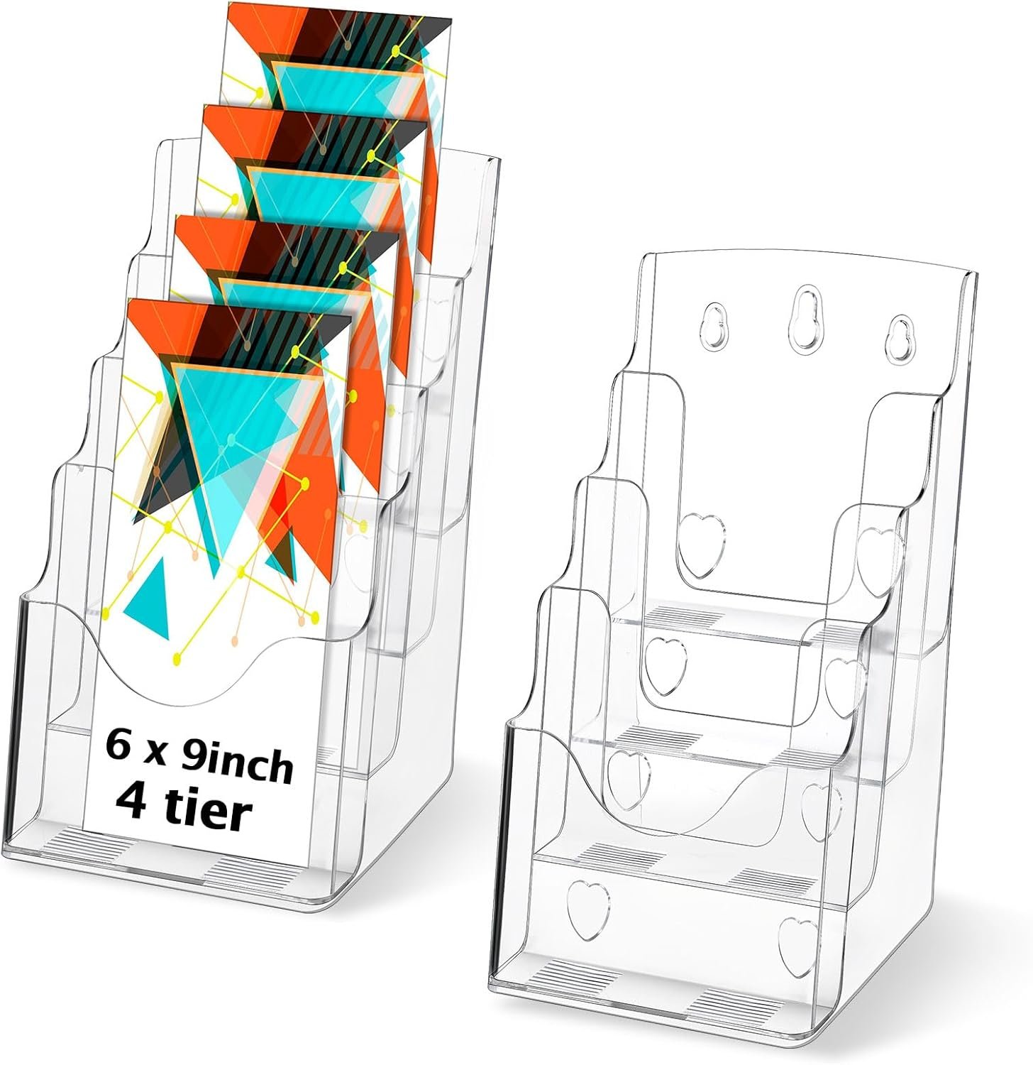 wholesale crtiin 2 pieces acrylic brochure holder display stand,4 tier clear pamphlet flyer holder acrylic magazine clear organizer for wall mount or countertop(6 x 9 inch) factory & supplier oem odm