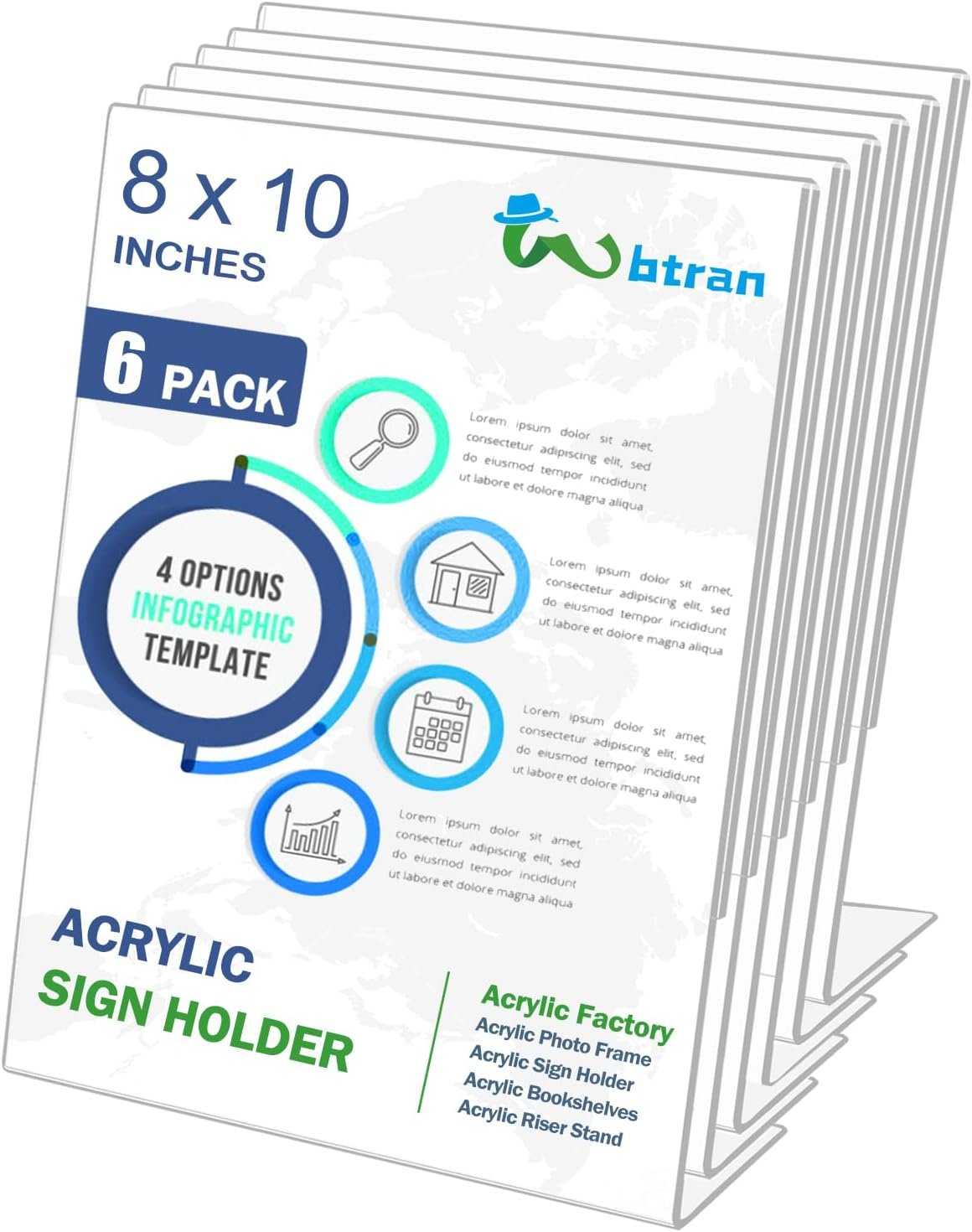 wholesale slanted back acrylic sign stands 8 x 10, clear tabletop display, plastic paper sign holder for office, home, restaurant (6 pack) factory & supplier oem odm