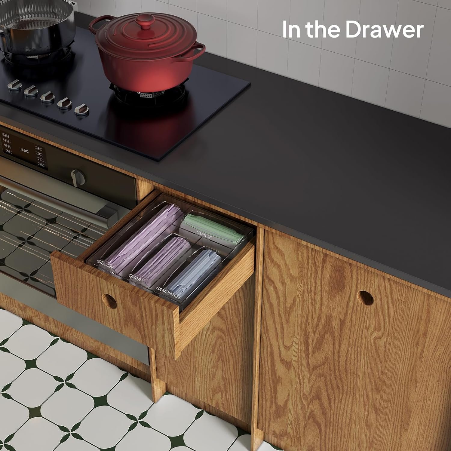oem odm aquiver acrylic bags storage organizer - baggie bags drawer organizer & plastic food storage bags holder - compatible with gallon, quart, sandwich, snap, freezer, slider bags (clear) factory & wholesale supplier